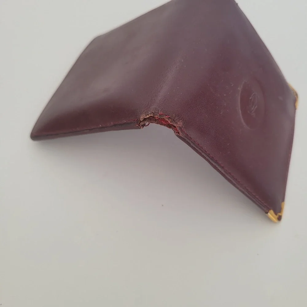 Cartier Vintage Must de Cartier Burgundy Leather Bifold Wallet Gold Corners